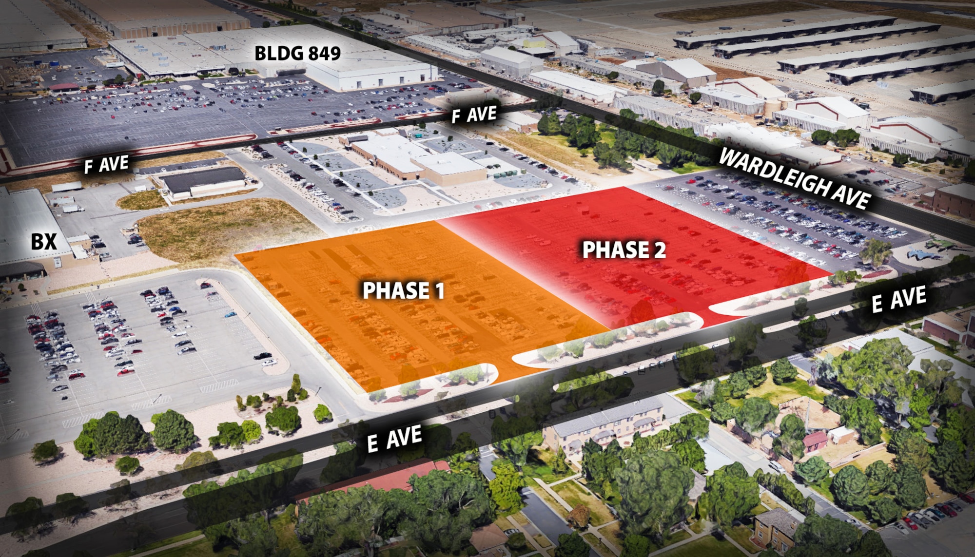 Construction of new curbs and gutters, a drainage system and repaving of the asphalt at Parking Lot 1 began April 15, 2019, at Hill Air Force Base, Utah. The heavily used parking lot located at the corner of Wardleigh Boulevard and E Avenue will be completed in two phases.  Phase 1 is underway on the south side of the lot through May 17. Phase 2 of the lot’s middle section is scheduled to occur May 18 through June 8. (U.S. Air Force graphic by David Perry)