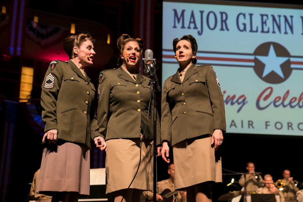 Members of The U.S. Air Force Band perform the music of big band legend Major Glenn Miller on April 2, 2019, at the Music Center at Strathmore in North Bethesda, Maryland. The U.S. Air Force Band partnered with Washington Performing Arts to present this concert highlighting the legacy of Major Miller's music and his leadership of the Army Air Force Band. This year marks the 75th anniversary of the disappearance of Miller's plane during World War II. (U.S. Air Force Photo by Master Sgt. Josh Kowalsky)