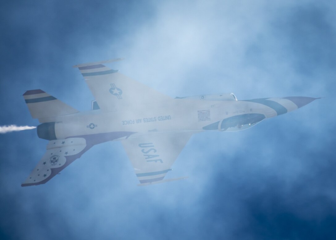 The United States Air Force Air Demonstration Squadron "Thunderbirds" perform at the Thunder & Lightning Over AZ Air Show on March 22, 2019, at Davis-Monthan Air Force Base, AZ. The air show in Tucson, AZ kicks-off the 2019 season for the Thunderbirds who will be on tour March through November. (U.S. Air Force Photo/Staff Sgt. Cory W. Bush)