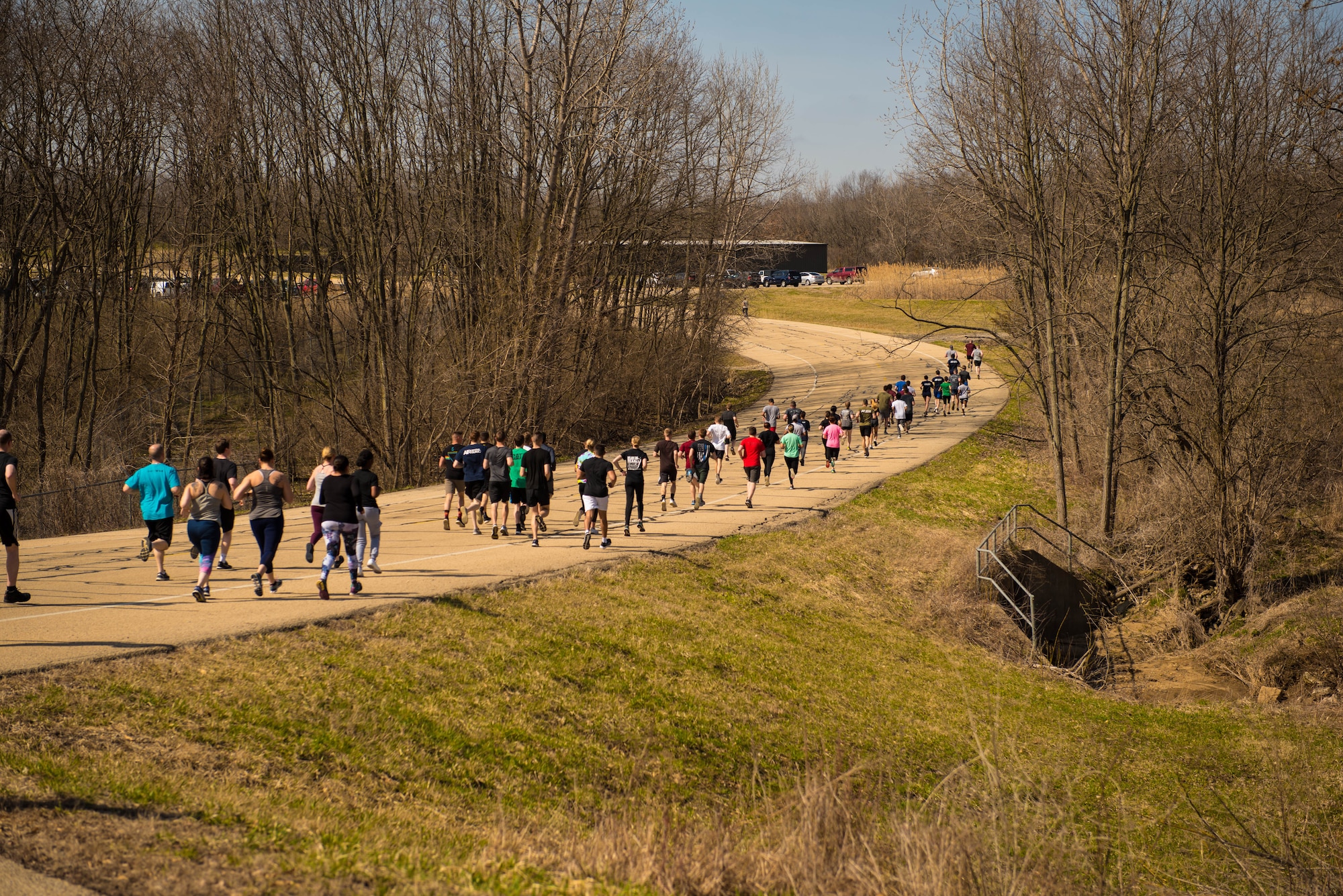 Airmen participate in a Sexual Assault Awareness run.