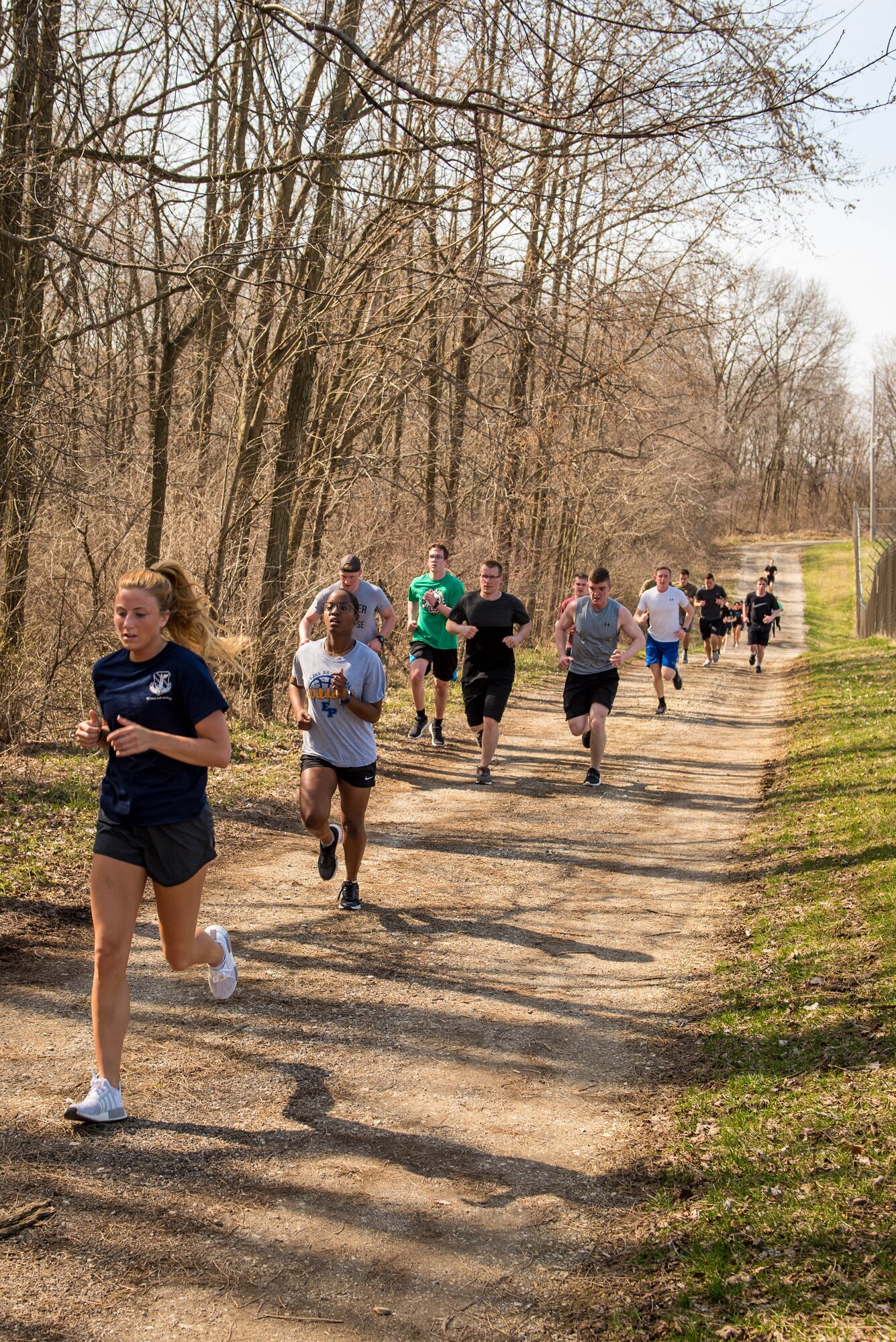 Airmen participate in a Sexual Assault Awareness run.