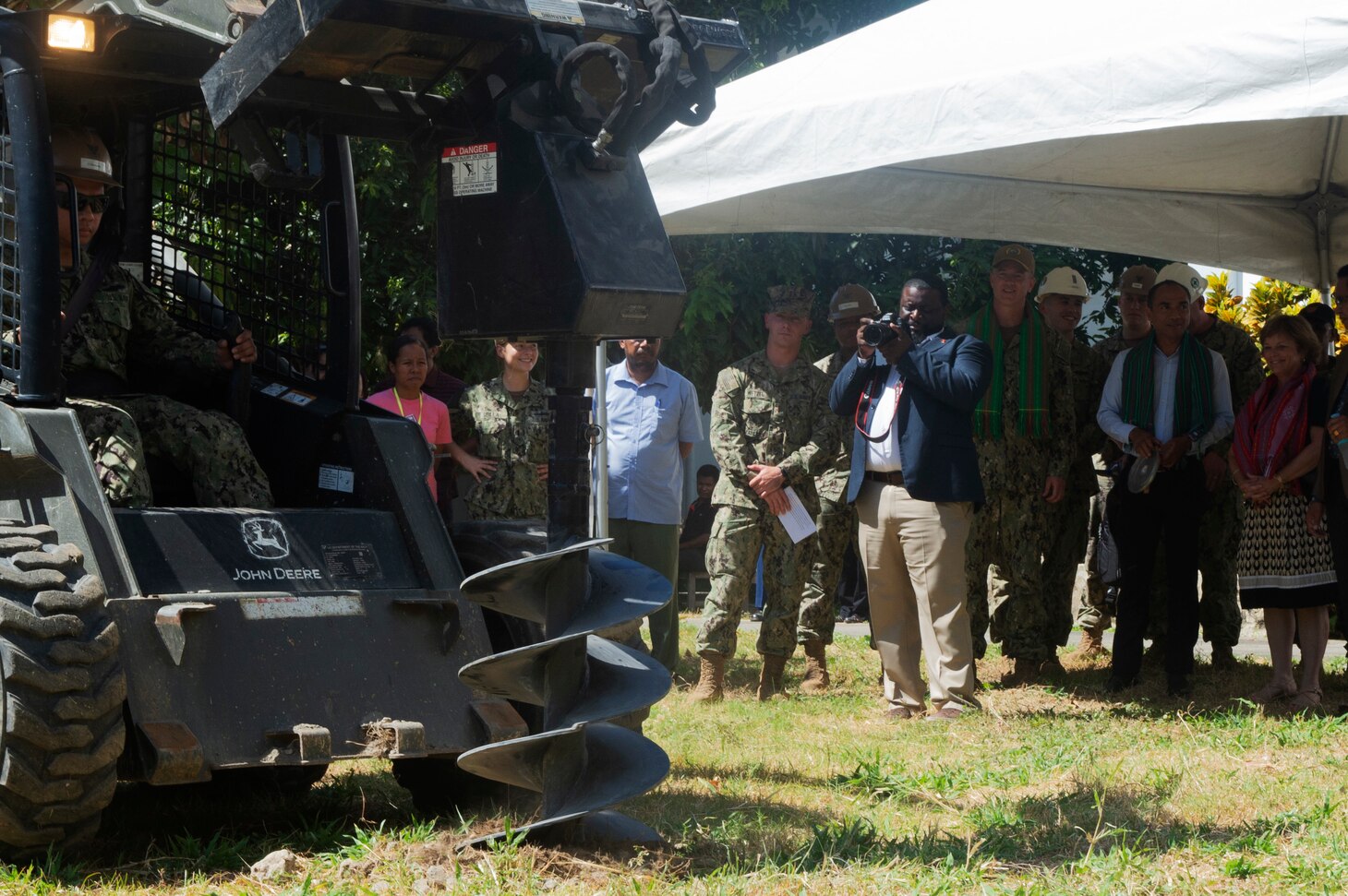 DILI, Timor-Leste (April 24, 2019) – Timorese officials and Pacific Partnership 2019 leaders attend a ground-breaking ceremony at the Timor-Leste National Institute of Health. The event marks the start of construction on the facility that will be used to help train Timorese medical professionals in emergency medical response techniques. Pacific Partnership, now in its 14th iteration, is the largest annual multinational humanitarian assistance and disaster relief preparedness mission conducted in the Indo-Pacific. Each year the mission team works collectively with host and partner nations to enhance regional interoperability and disaster response capabilities, increase security and stability in the region, and foster new and enduring friendships in the Indo-Pacific.