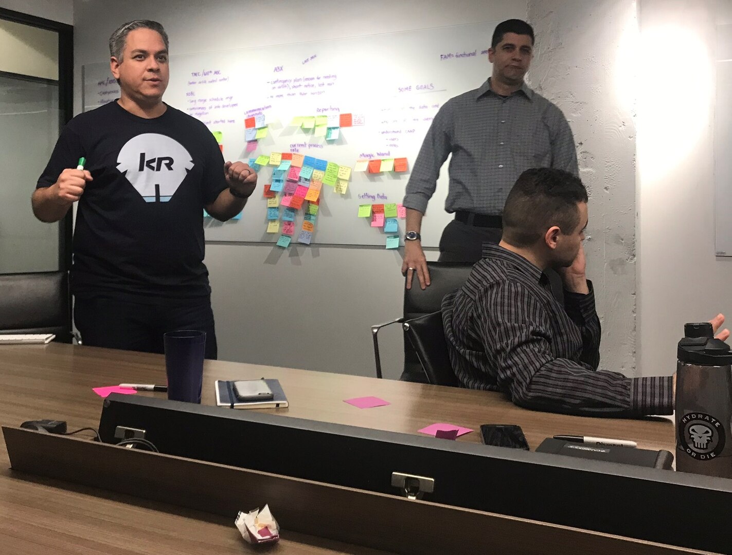 Team members for Magellan, including Airmen and Pivotal, Inc. employees, host a kick-off meeting for the project, which seeks to optimize how the U.S. Air Force allocates mobility aircraft globally, at Pivotal, Inc. offices in Chicago April 8.