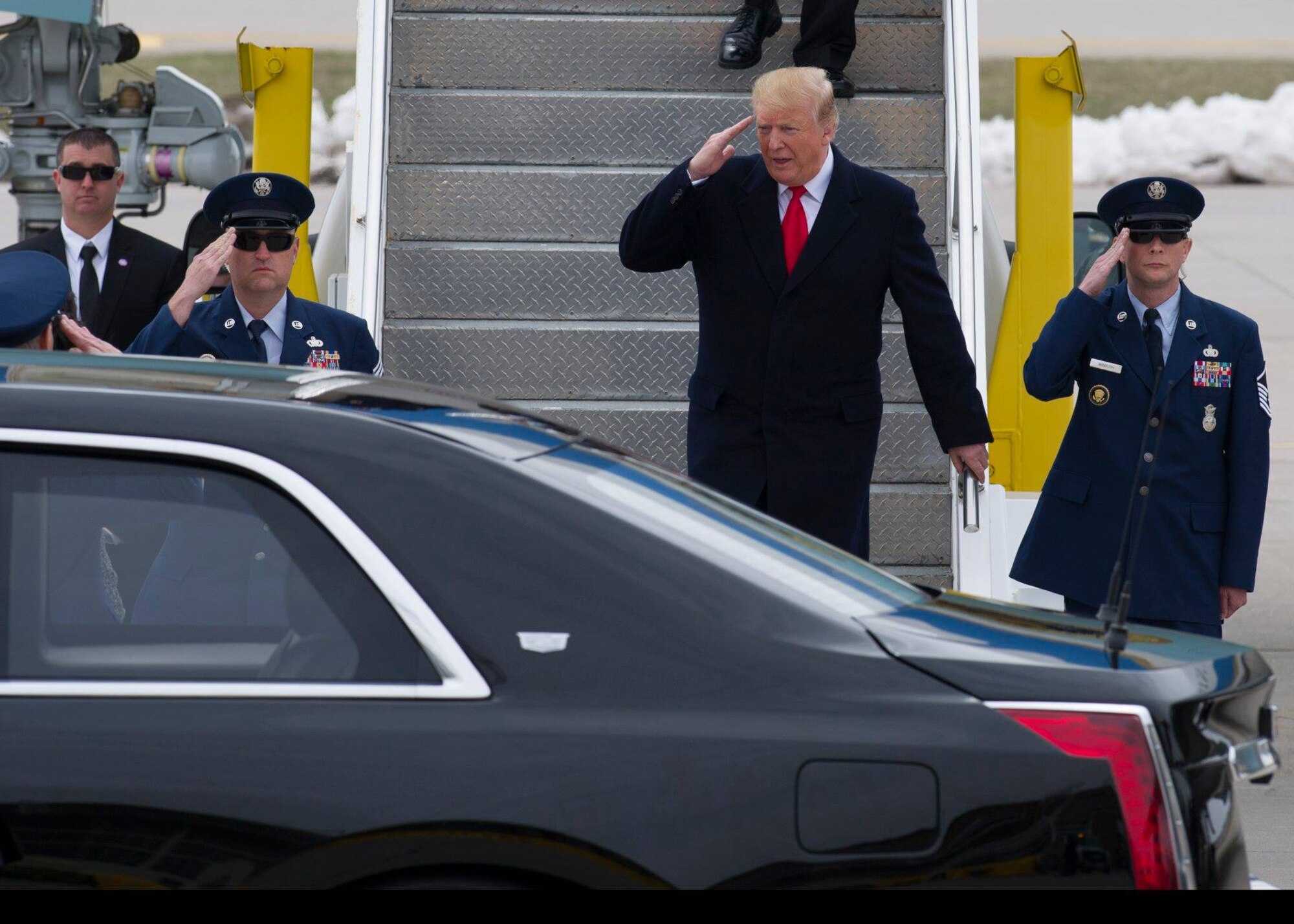 President Donald Trump arrived in Minneapolis for a roundtable discussion held in Burnsville, Minn. on tax cuts and the U.S. economy.