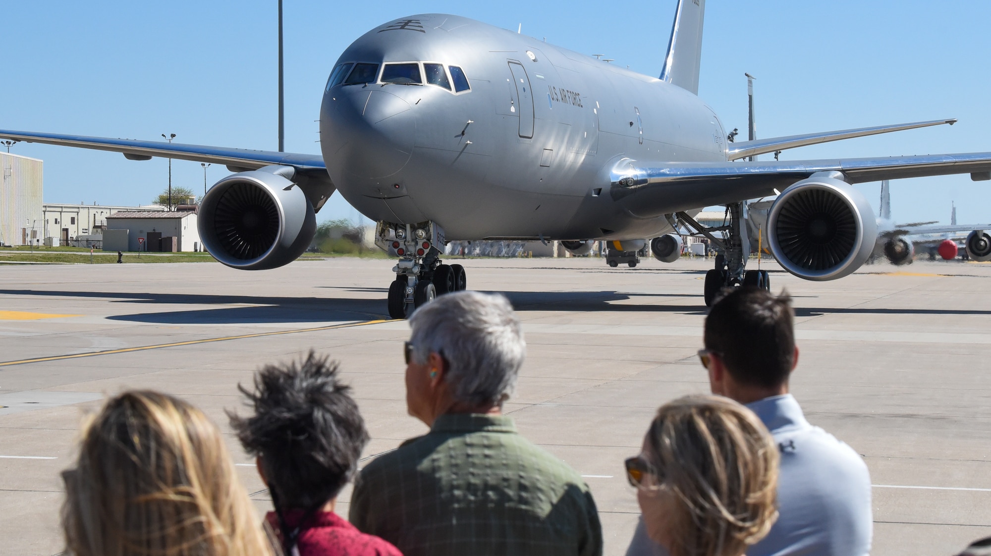 A KC-46A Pegasus taxis from the runway April 20, 2019, at McConnell Air Force Base, Kan. This is the fifth KC-46 to be delivered to McConnell. It is the first Pegasus delivery to have an aircrew composed of both active duty and reserve pilots from the 22nd and 931st Air Refueling Wings. (U.S. Air Force photo by Airman 1st Class Alexi Myrick)
