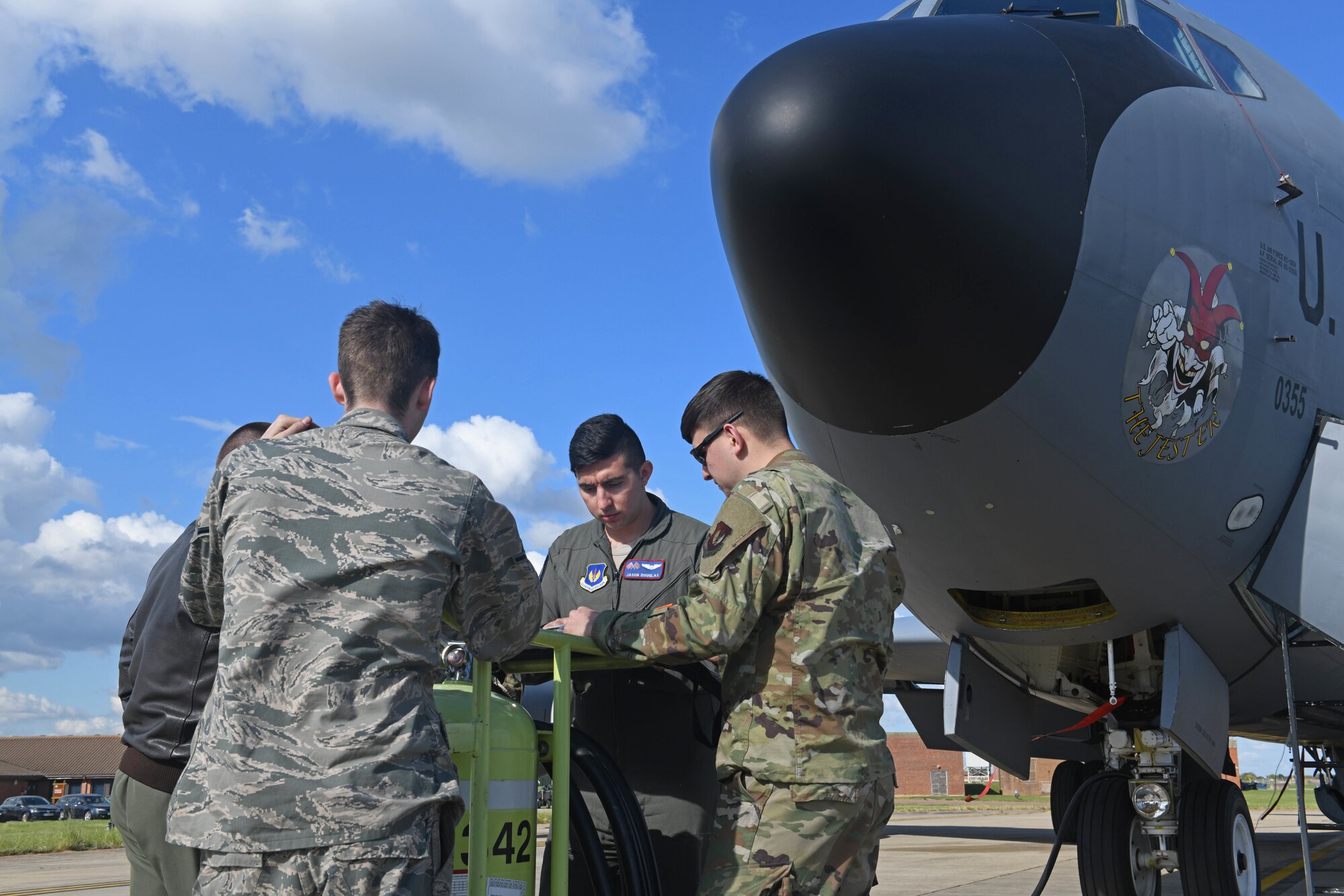 Airmen from the 100th Air Refueling Wing and 351st Air Refueling Squadron discuss flight plans prior to takeoff during the “FURIOUS 48” readiness exercise at RAF Mildenhall, England, April 24, 2019. The exercise was designed to emphasize the importance of combat skills effectiveness training and test 100th ARW and 48th Fighter Wing Airmen on their ability to survive and operate in wartime conditions. (U.S. Air Force photo by Senior Airman Luke Milano)