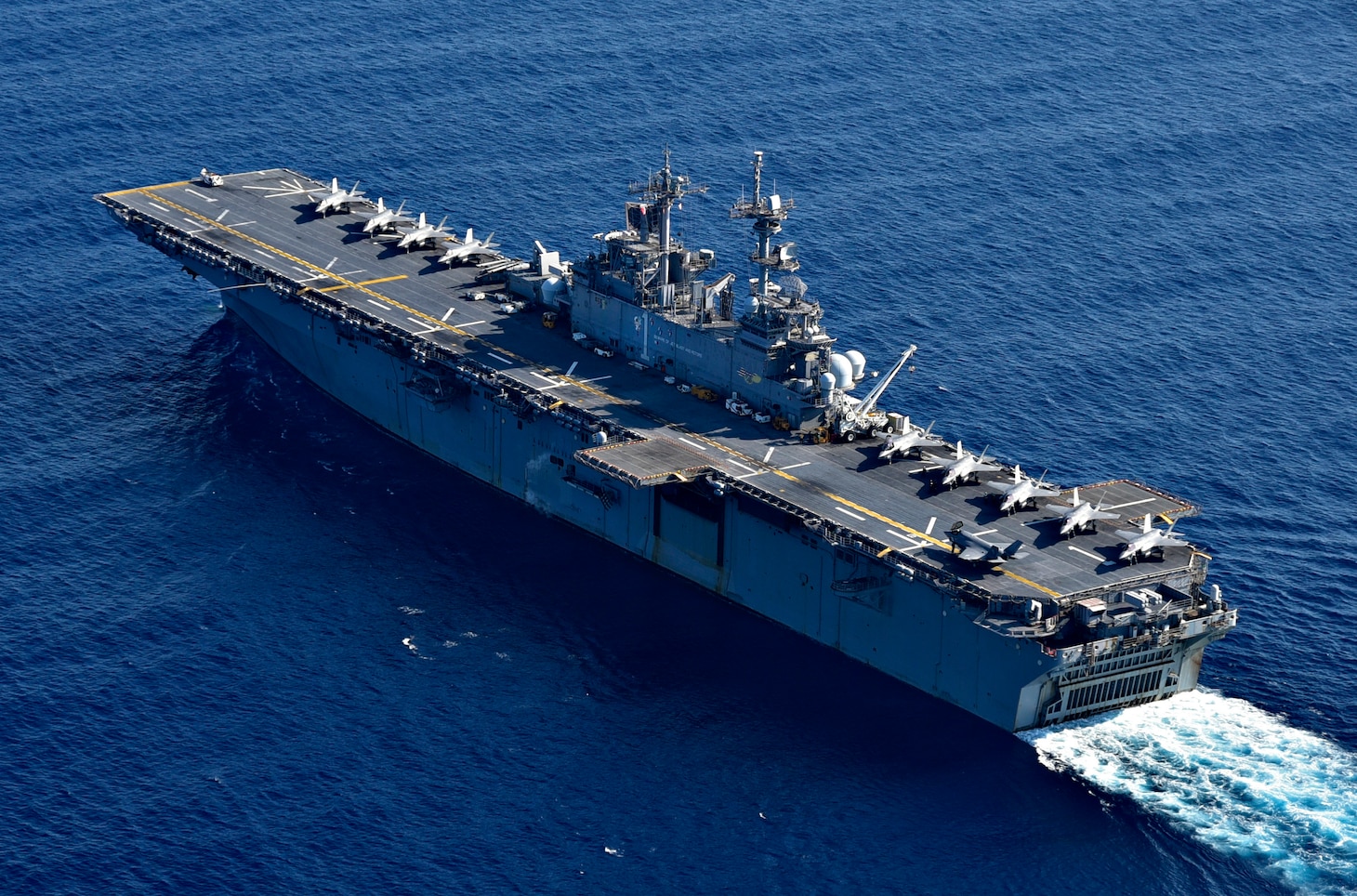 The amphibious assault ship USS Wasp (LHD 1) is operating in the South China Sea in support of Exercise Balikatan 2019. In its 35th iteration, Balikatan is an annual U.S.-Philippine military training exercise focused on a variety of missions, including humanitarian assistance and disaster relief, counter-terrorism, and other combined military operations.