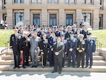 Texas military leaders and Chilean military leaders pose for a photo at the Texas State Capitol in Austin, Texas, April 12, 2019. The Texas National Guard and Chilean armed forces converged in Austin to discuss and celebrate their partnership that started one decade ago.