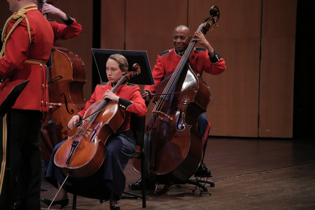 On April 14, 2019, the Marine Chamber Orchestra, conducted by Assistant Director Capt. Ryan J. Nowlin, performed Johann Sebastian Bach’s Suite No. 4 in D, BWV 1069; Wolfgang Amadeus Mozart’s Horn Concerto No. 2 in E-flat, K. 417; and Joseph Haydn’s Symphony No. 103, Drum Roll. The concert took place at the Rachel M. Schlesinger Concert Hall and Arts Center at Northern Virginia Community College in Alexandria, Va. (U.S. Marine Corps photo by Master Sgt. Kristin duBois/released)