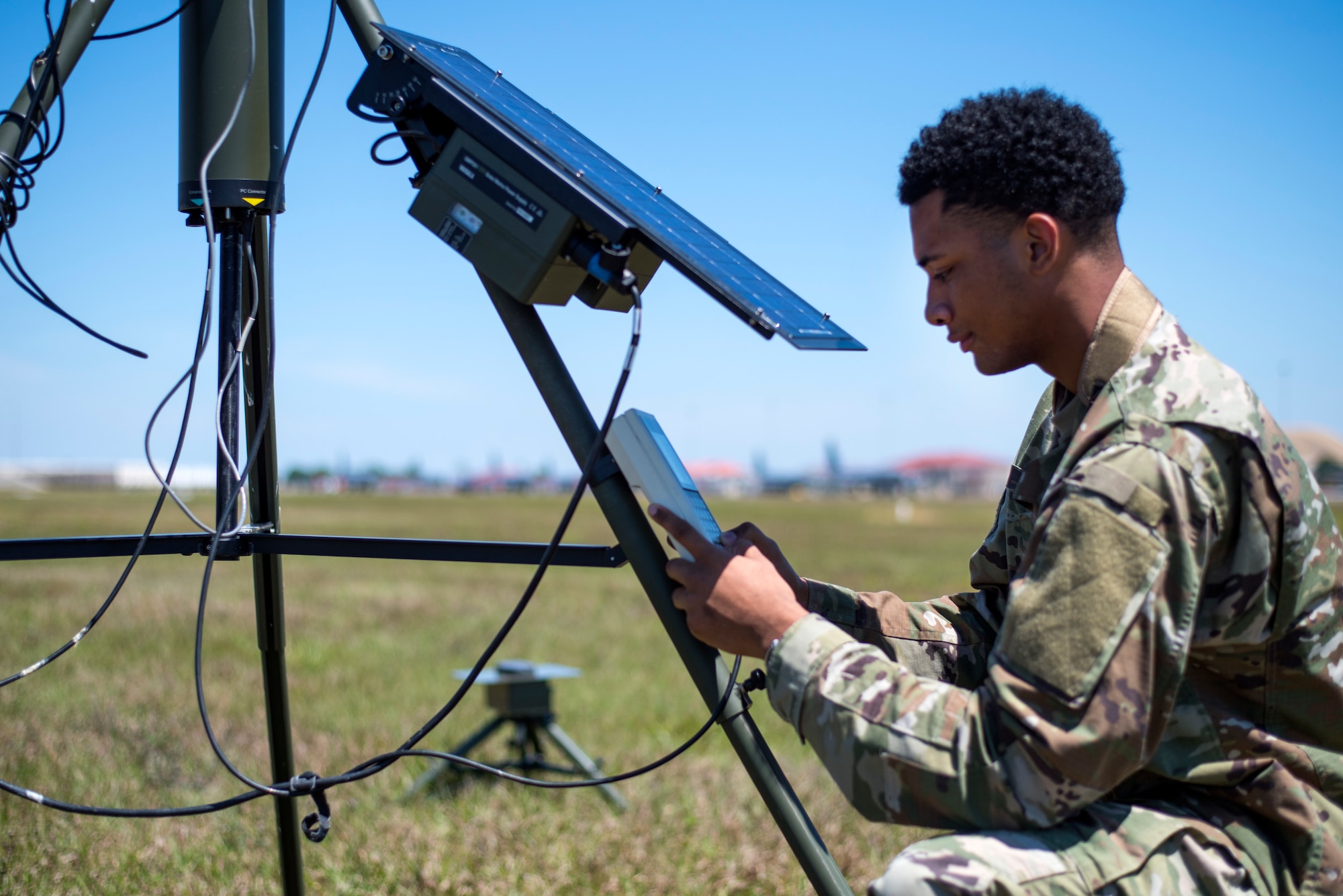 Airman 1st Class Antonio Cruz, a 6th Operations Support Squadron weather forecaster, ensures a weather sensor is operational at MacDill Air Force Base, Fla., April 4, 2019.