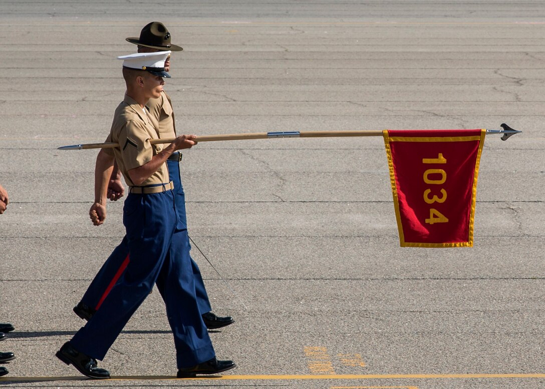 Private First Class Blake W. Davenport completed Marine Corps recruit training as the platoon honor graduate of Platoon 1034, Company C, 1st Recruit Training Battalion, Recruit Training Regiment, aboard Marine Corps Recruit Depot Parris Island, South Carolina, April 26, 2019. Davenport was recruited by Sergeant Shawn O. McCrickard from Recruiting Substation Lake Charles. (U.S. Marine Corps photo by Cpl. Jack A. E. Rigsby)