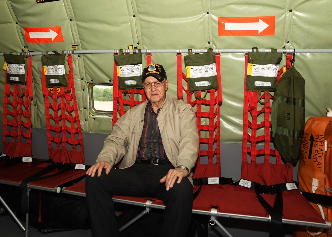 Master Sgt. Bill Fuselier, retired, looks at the cockpit of his former aircraft during a tour of a KC-135 Stratotanker, April 25, 2019 at Joint Base Andrews, Md. Fuselier is a Vietnam War veteran, Bronze Star recipient and former crew chief. He came to the 459th to visit the same aircraft he worked on when he was on active duty over 40 years ago. (U.S Air Force photo by Staff Sgt. Cierra Presentado)