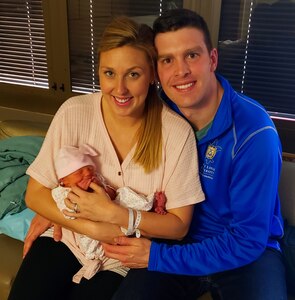 Caroline and Andy Murtha with baby Claire at Brooke Army Medical Center March 28, 2019. Claire is the third generation of her family to be born at BAMC.