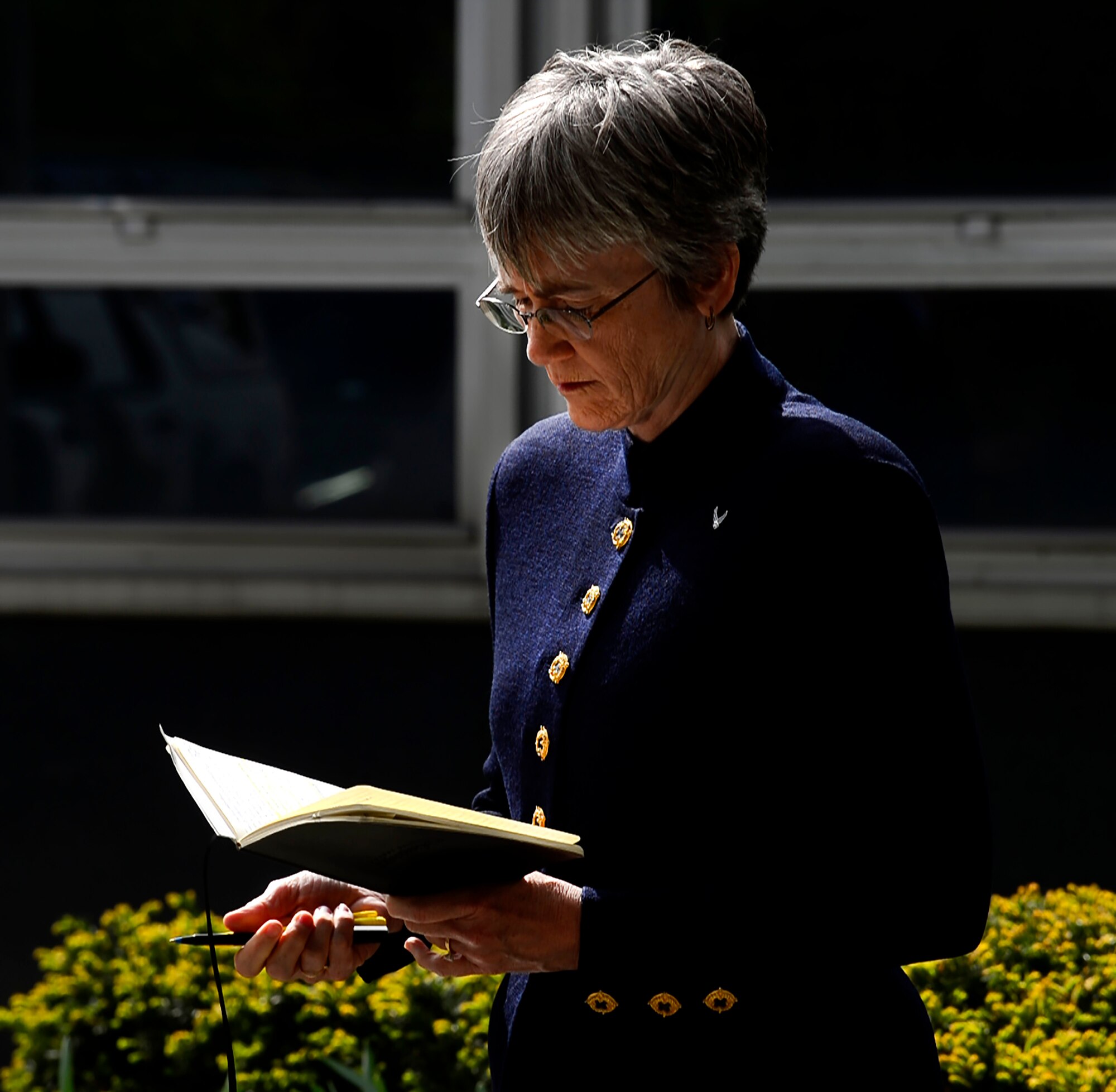 Secretary of the Air Force Heather Wilson prepares her notes after an office call with the U.S. Ambassador to Poland Georgette Mosbacher during an office call in Warsaw, Poland, April 25, 2019. (U.S. Air Force photo by Staff Sgt. Rusty Frank)