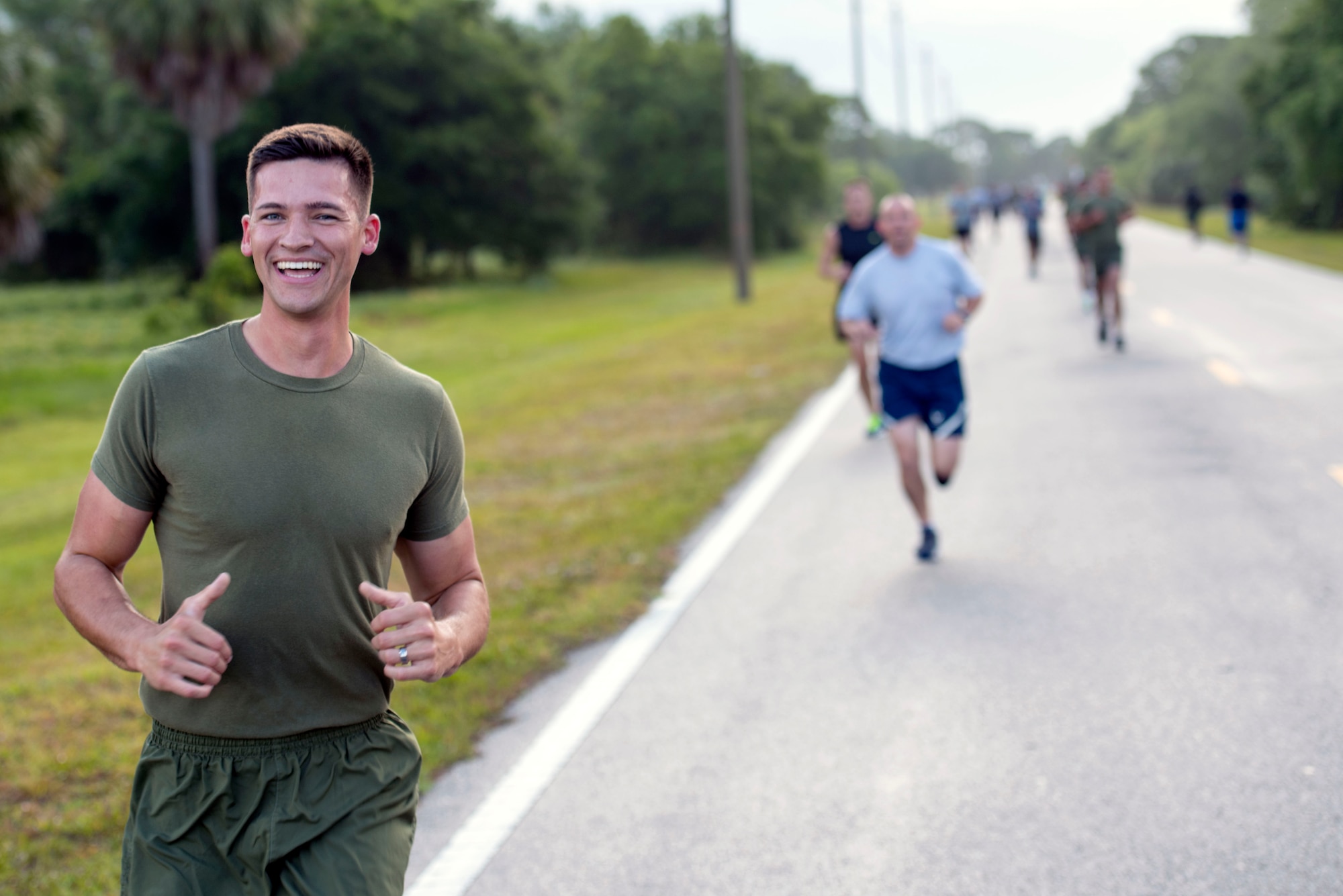 U.S. Marine Corps Sgt. Ethan Dick, a U.S. Marine Corps Forces Central Command financial management resource analyst, participates in Sexual Assault Prevention and Response 5K run at MacDill Air Force Base, Fla., April 5, 2019.
