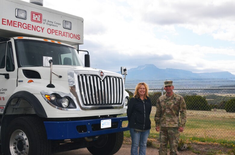 Trinidad Lake project office manager Kim Falen and District Commander Lt. Col. Larry Caswell stand by one of the ECCVs, April 17, 2019.