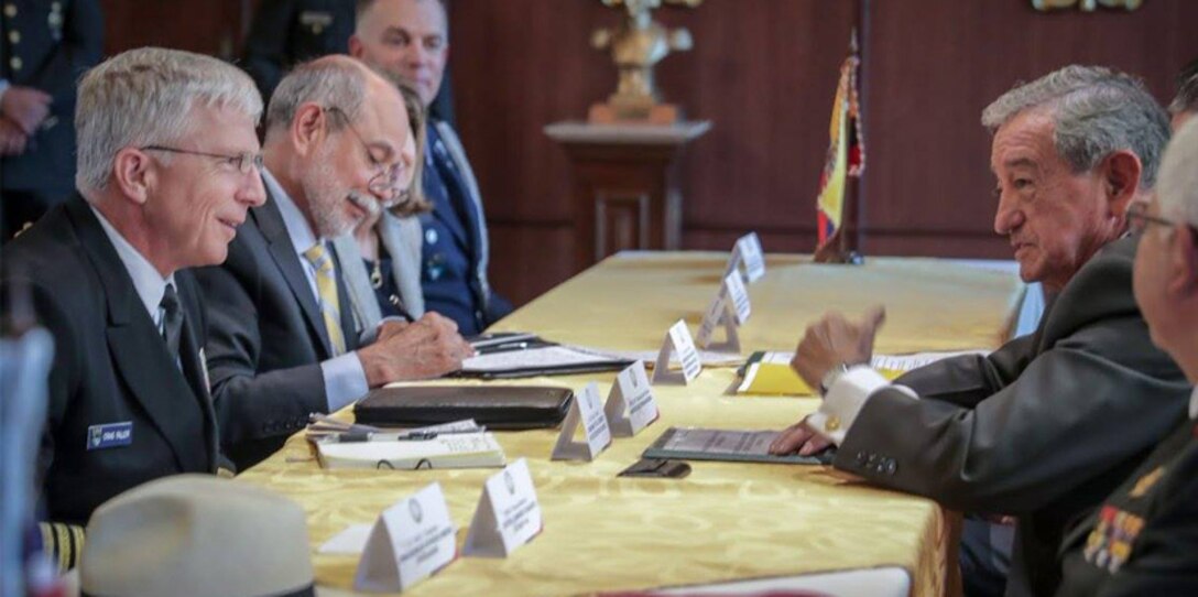 U.S. Navy Adm. Craig Faller, commander of U.S. Southern Command, meets with Ecuador's Minister of Defence, General Oswaldo Jarrín.