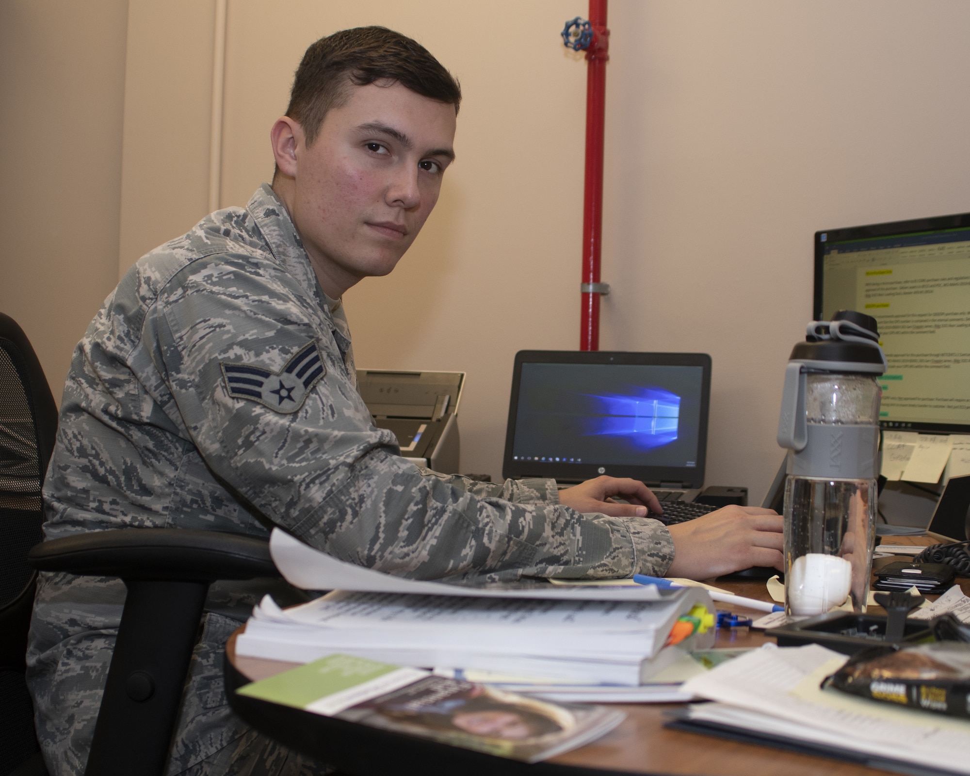 U.S. Air Force Senior Airman Michael Padgett, 81st Communications Squadron client systems technician, poses for a picture on Keesler Air Force Base, Mississippi, April 25, 2019. Padgett received the 2019 Military Volunteer of the Year award for the City of Biloxi, for his selfless dedication to volunteering in the local community. (U.S. Air Force photo by Airman 1st Class Spencer Tobler)