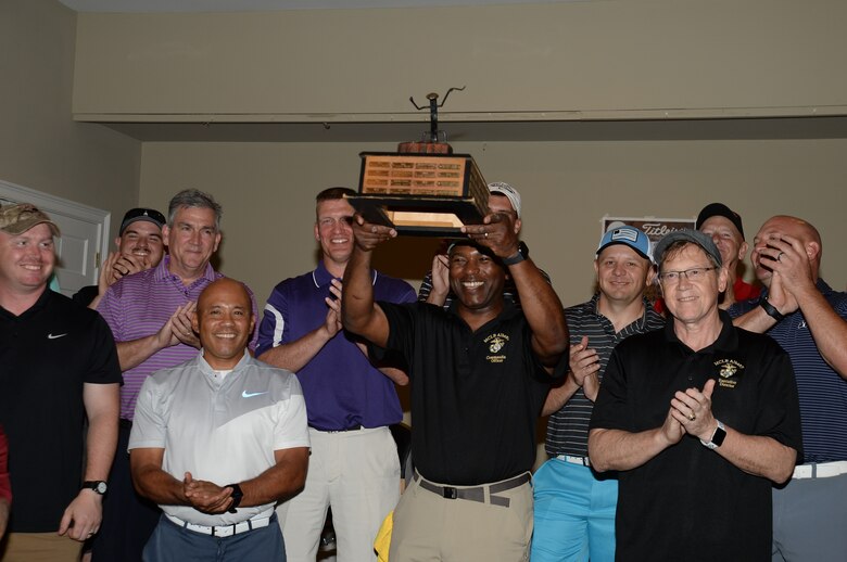The Marine Corps teams victoriously squared off against the Albany Area Chamber of Commerce teams in the Spring match-up of the biannual Salty Sandbagger Golf Tournament held at River Pointe Golf Club, April 25.