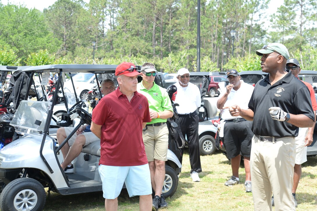 The Marine Corps teams victoriously squared off against the Albany Area Chamber of Commerce teams in the Spring match-up of the biannual Salty Sandbagger Golf Tournament held at River Pointe Golf Club, April 25.