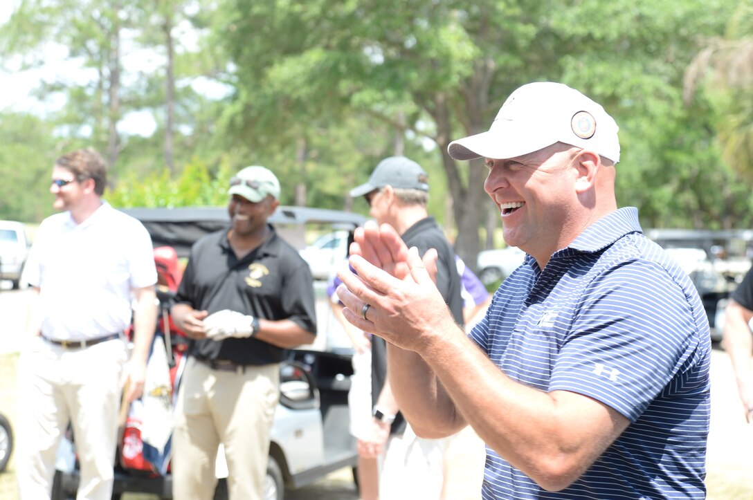 The Marine Corps teams victoriously squared off against the Albany Area Chamber of Commerce teams in the Spring match-up of the biannual Salty Sandbagger Golf Tournament held at River Pointe Golf Club, April 25.
