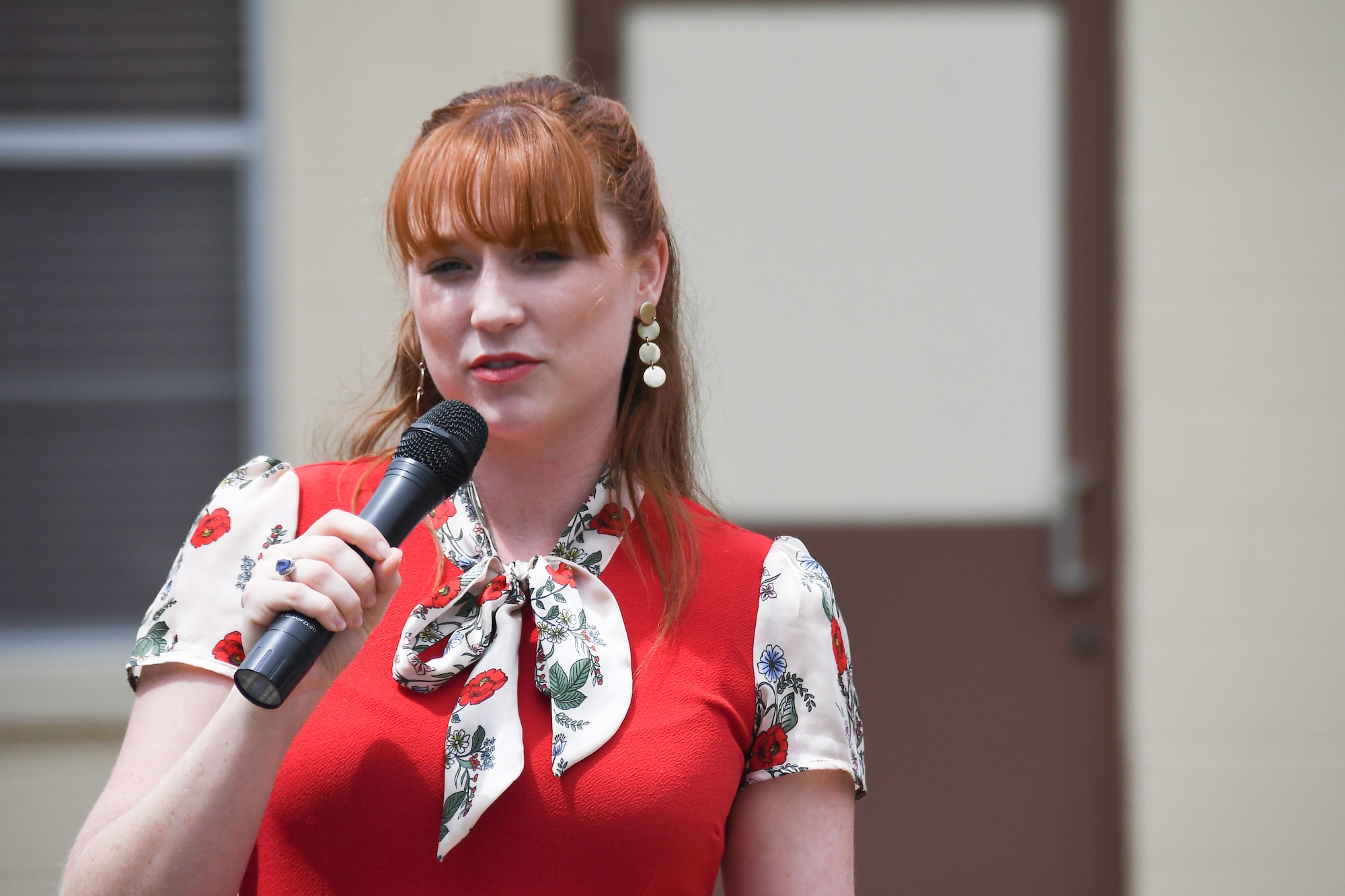 Danielle Roosa speaks to STARBASE 2.0 students at Barksdale Air Force Base, Louisiana, April 26, 2019.  Roosa is the owner of Back To Space, an entertainment production company whose mission to bring Science, Technology, Engineering and Math into the pop culture mainstream.  Roosa is the the granddaughter of Stuart Roosa, commander of the Apollo 14 mission. (U.S. Air Force photo by Master Sgt. Ted Daigle)