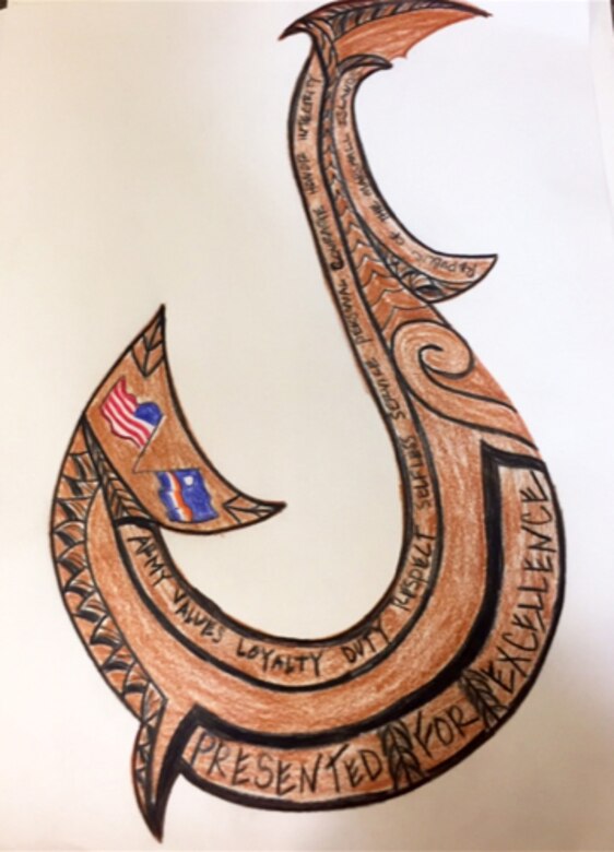In November 2018 the Commander of U.S. Army Garrison-Kwajalein Atoll Col. James DeOre initiated a request and provided initial guidance for the design a new Commander’s Coin design.  Kara M. Larson, who works for the U.S. Army Corps of Engineers-Honolulu District remotely as a project manager forward with customers in Kwajalein, took on the challenge.  Little did she know that her interest in creating a new design would later take on a unique twist.  Shown here is the front side design of the coin created by Kara Larson.