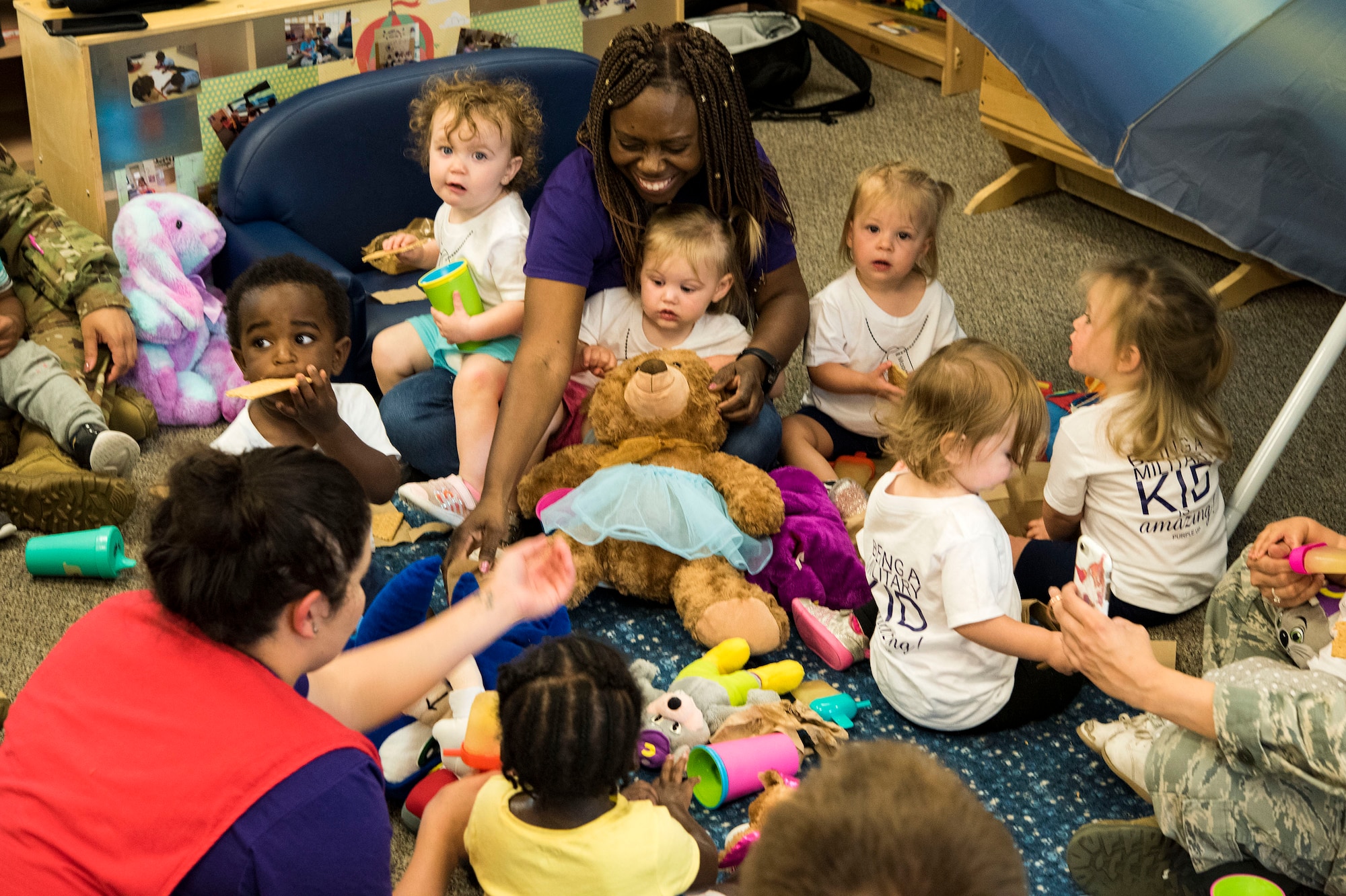 Children take part in the Teddy Bear Picnic, April 26, 2019, at Moody Air Force Base, Ga. This event was among others held in support of the Month of the Military Child, set in April to raise awareness of child abuse, preventing child abuse and strengthening the local community. (U.S. Air Force photo by Senior Airman Erick Requadt)