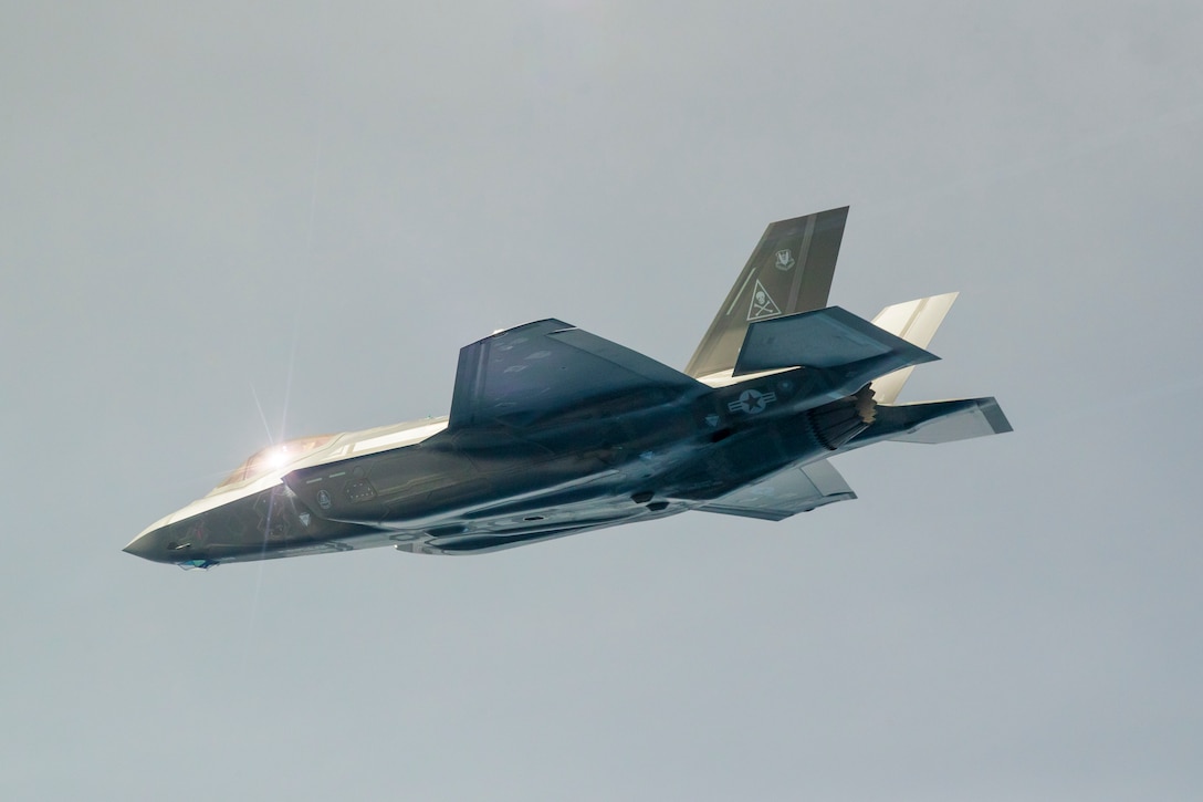 An F-35 Lightning II conduct the first operational live-fire test of AIM-120 missiles released from an internal weapons storage bay over a controlled sea test range in the Pacific Ocean. The 412th Test Wing recently published the technical report on the F-35 Automatic Ground and Collision Avoidance System and have recommended it for fielding; seven years ahead of schedule. (U.S. Air Force photo by Christopher Okula)