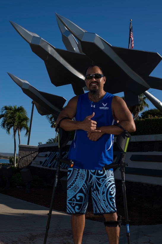 Retired Chief Master Sgt. Garrett Kuwada will be the torch bearer for the 2019 Wounded Warrior Games in Tampa, Florida. In September of 2016, Kuwada had a ruptured brain aneurysm resulting in blood around his brain and damage to his spinal cord and legs. He now suffers loss of coordination and balance, hearing, vision, speech and cognitive function. (U.S. Air Force photo by TSgt Heather Redman)