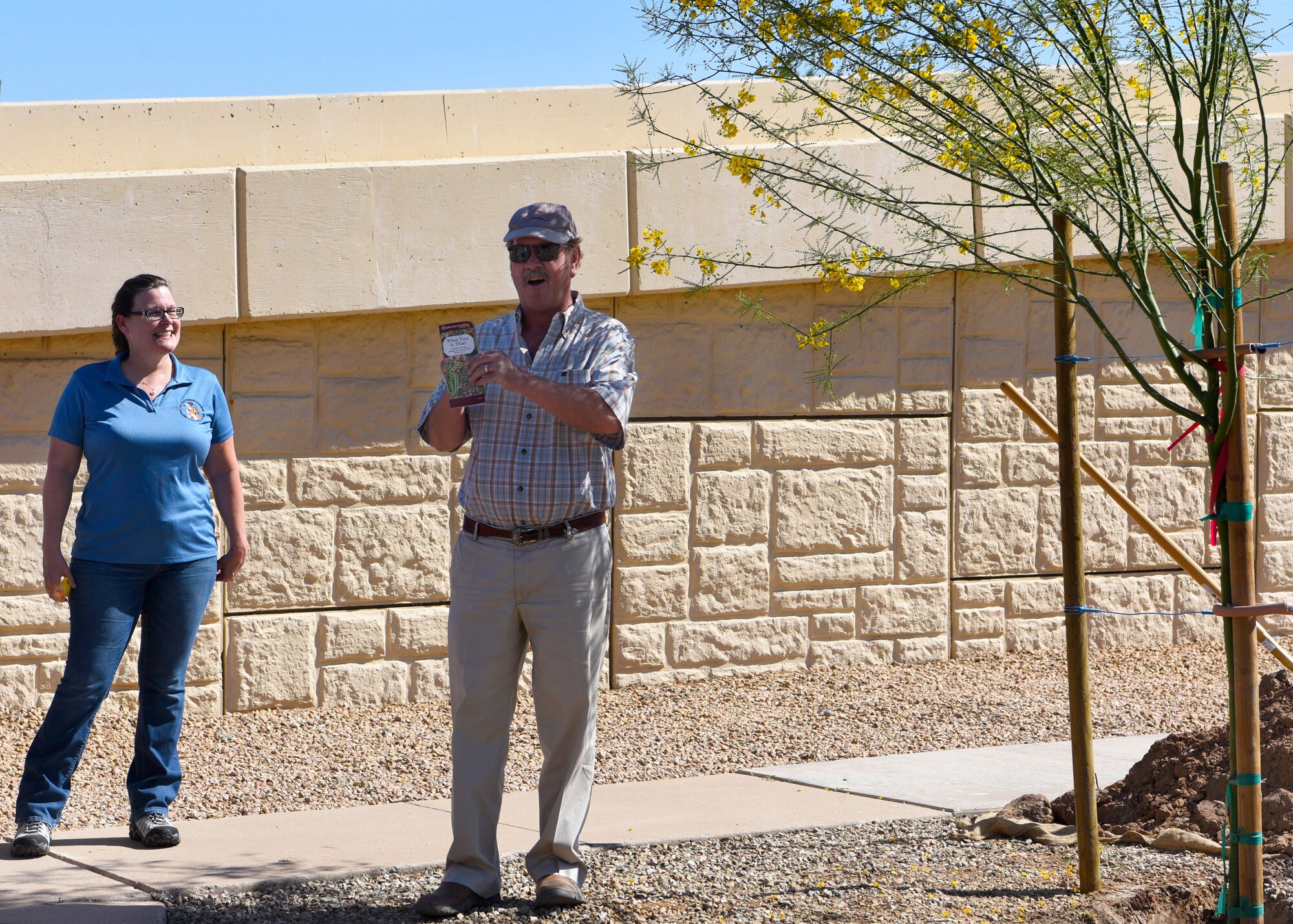 Charles Rothrock, 56th Civil Engineering Squadron environmental chief, talks about Arbor Day April 26, 2019, at Luke Air Force Base, Ariz. First observed in Nebraska in 1872, Arbor Day is recognized as a national holiday celebrating the importance of trees and plant life within the ecosystem and promotes planting and caring for trees. (U.S. Air Force photo by Airman 1st Class Zoie Cox)