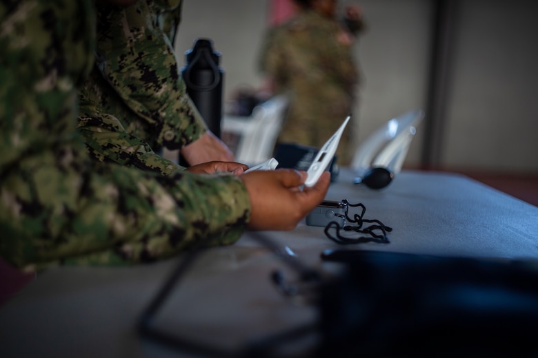 A Sailor conducts an equipment check at Ponce, Puerto Rico, April 26, 2019, during Innovative Readiness Training Puerto Rico. Marine Forces Reserve Sailors are working jointly with several National Guard and Reserve units from across the nation to provide medical care in Puerto Rico during a two-week medical exercise.