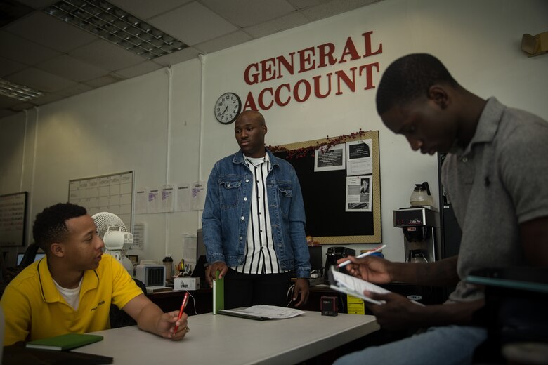 U.S. Marines with Supply Company, 2nd Supply Battalion, 2nd Marine Logistics Group, discuss sexual assault prevention and awareness at Camp Lejeune, North Carolina, April 24, 2019. The Marines wore jeans in recognition of Denim Day, a day commemorated to support survivors of sexual assault and educate others on the misconceptions that surround sexual assault. (U.S. Marine Corps photo by Sgt. Bethanie C. Sahms)