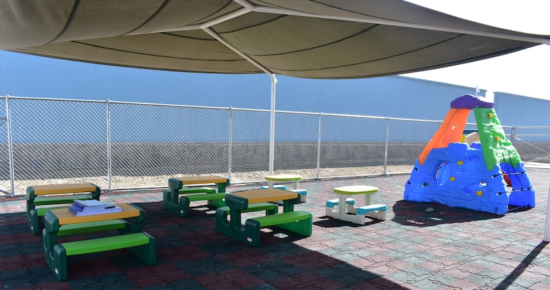 Playground area with recycled rubberized tile will provide a safe outdoor environment for children to learn, play and grow at the Marshal Fahim National Defense University.