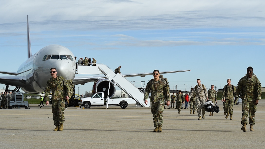 Airmen assigned to the 729th Air Control Squadron return home at Hill Air Force Base, Utah, April 29, 2019, after a 7-month Middle East deployment. While deployed, 729th ACS Airmen provided aircraft control and air surveillance across a 1.1 million square-miles of U.S. Air Force Central Command airspace. (U.S. Air Force photo by R. Nial Bradshaw)
