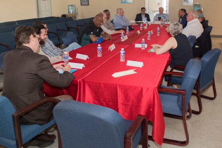 Members of the United States congressional delegation discuss the state of affairs in Honduras during a regions visit, April 27, 2019 at Soto Cano Air Base, Honduras. The delegates visited U.S. allies in Central and South America to update members of congress on the regional stability and preserve relationships in the area. (U.S. Air Force photo by Staff Sgt. Eric Summers Jr.)