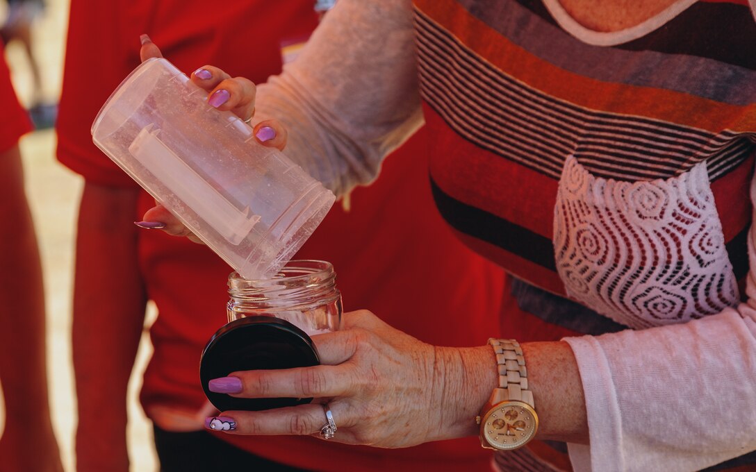 Volunteers create arts and crafts during a volunteer of the year event at Victory Field, Marine Corps Air Ground Combat Center, Twentynine Palms, Calif., April 24, 2019. The American Friends of our Armed Forces (AFAF) sponsored the award ceremony to show appreciation for AFAF volunteers and staff. (U.S. Marine Corps photo by Lance Cpl. Robin Lewis)