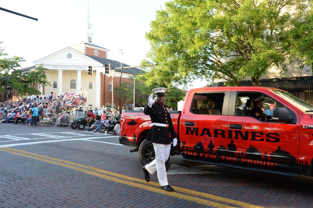 For the first time in its 71-year history, the Thomasville Rose Parade, part of the 98th annual Rose Show and Festival in Thomasville, Ga., hosted Marines from Marine Corps Logistics Base Albany, April 26.