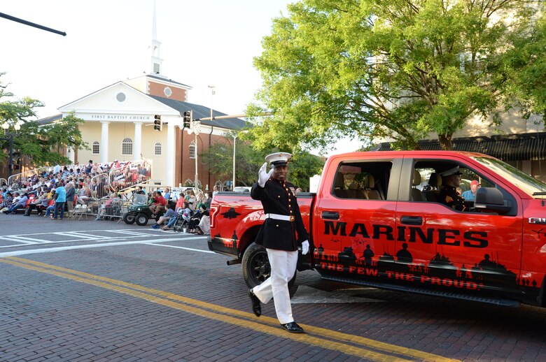 For the first time in its 71-year history, the Thomasville Rose Parade, part of the 98th annual Rose Show and Festival in Thomasville, Ga., hosted Marines from Marine Corps Logistics Base Albany, April 26.