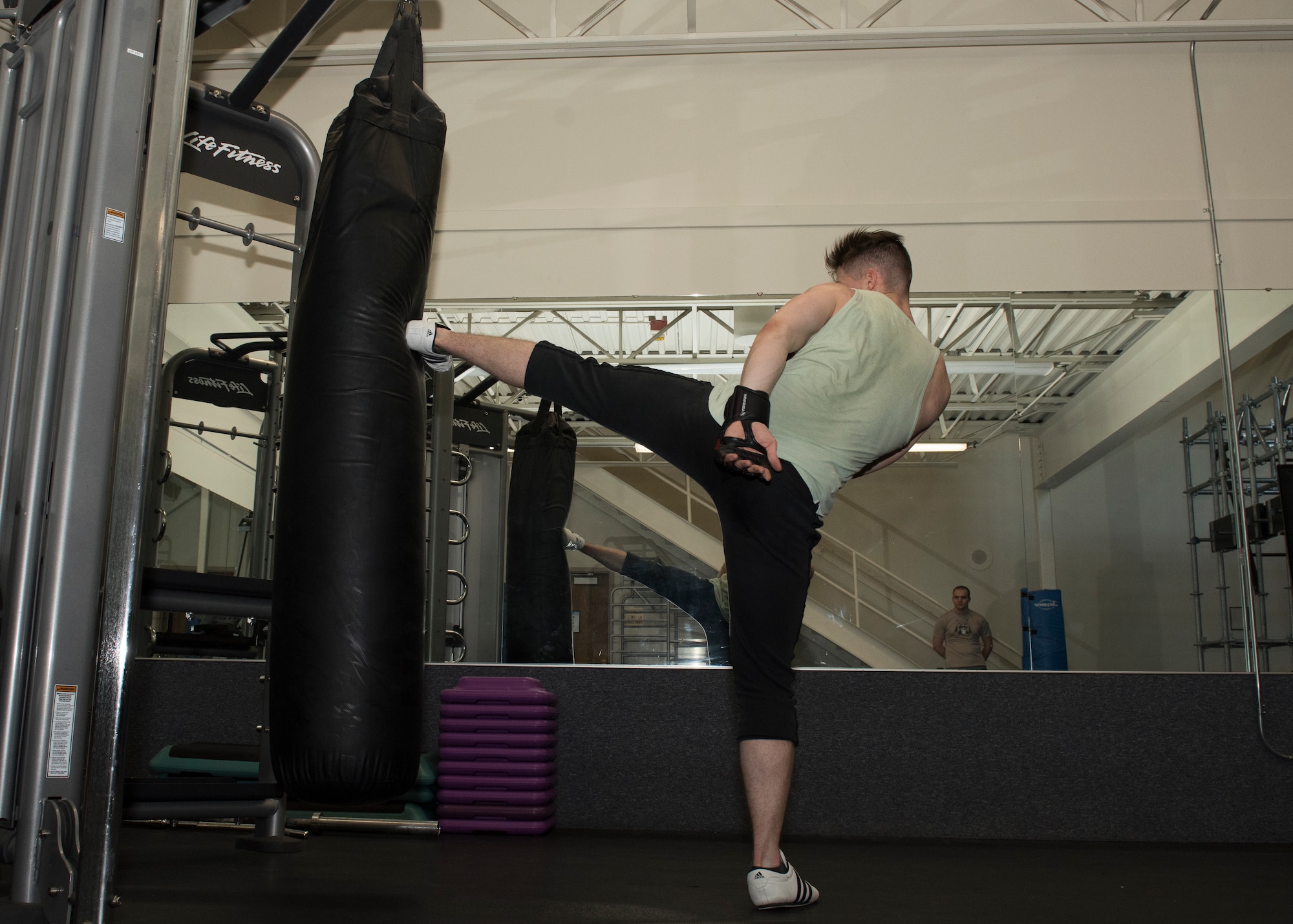 Senior Airman Tyler Flood, 366 CS, practices martial arts, March 4, 2019. Flood uses his training to keep himself mentally focused and in shape. (U.S. Air Force photo by Senior Airman Tyrell Hall)