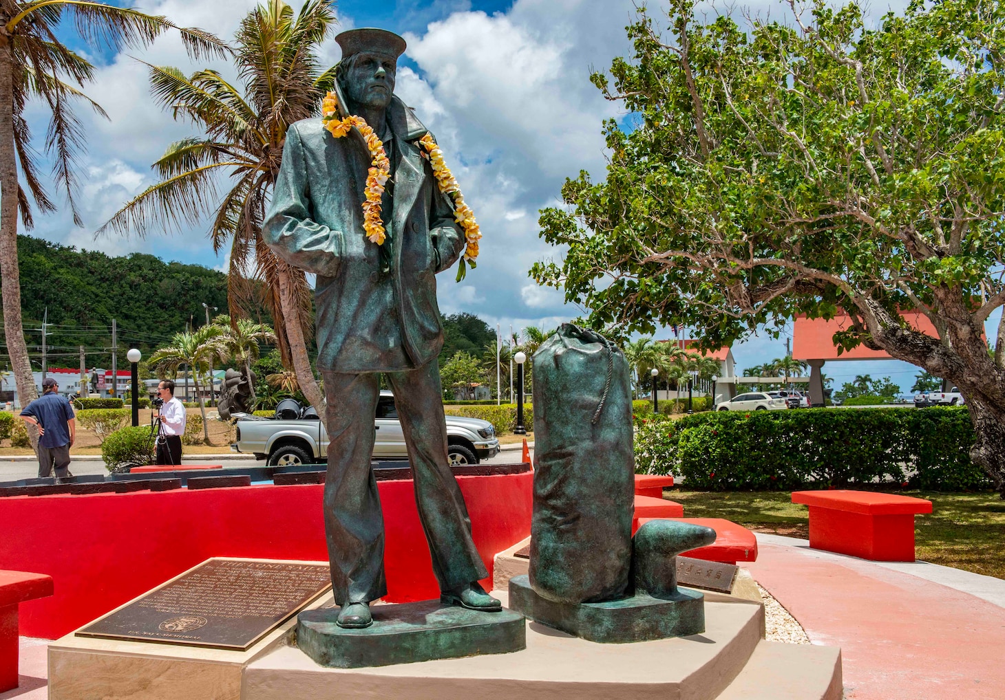 HAGÅTÑA, Guam (April 30, 2019) – The Lone Sailor statue stands watch at the Ricardo J. Bordallo Governor's Complex in Hagåtña April 30. Local and military officials, and members of the Vietnamese-American community,
attended the event at Lone Sailor statue, a symbol of the significant relationship between the Navy, the sea services, Guam, and the thousands of Vietnamese citizens who found refuge on the island during Operation New Life in the ending days of the Vietnam War.