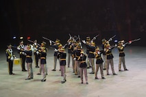 The 30th Guard Brigade Drill Team “Mihai Viteazul” of the Romanian Army performs during 2019 Virginia International Tattoo at the Norfolk Scope in Norfolk, Virginia, April 26, 2019.