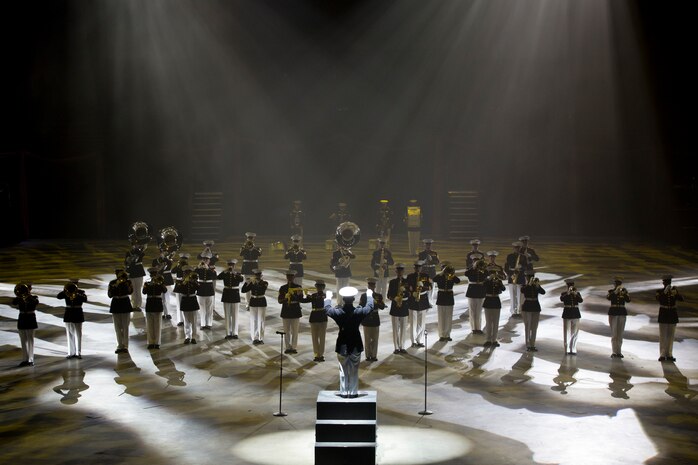 The Quantico Marine Corps Band performs during 2019 Virginia International Tattoo at the Norfolk Scope in Norfolk, Virginia,  April 26, 2019.