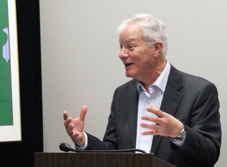 Discover Your Northwest Executive Director Jim Adams addresses the crowd with his usual enthusiam during the award presentation of the U.S. Army Corps of Engineers 2018 Excellence in Partnerships Award.