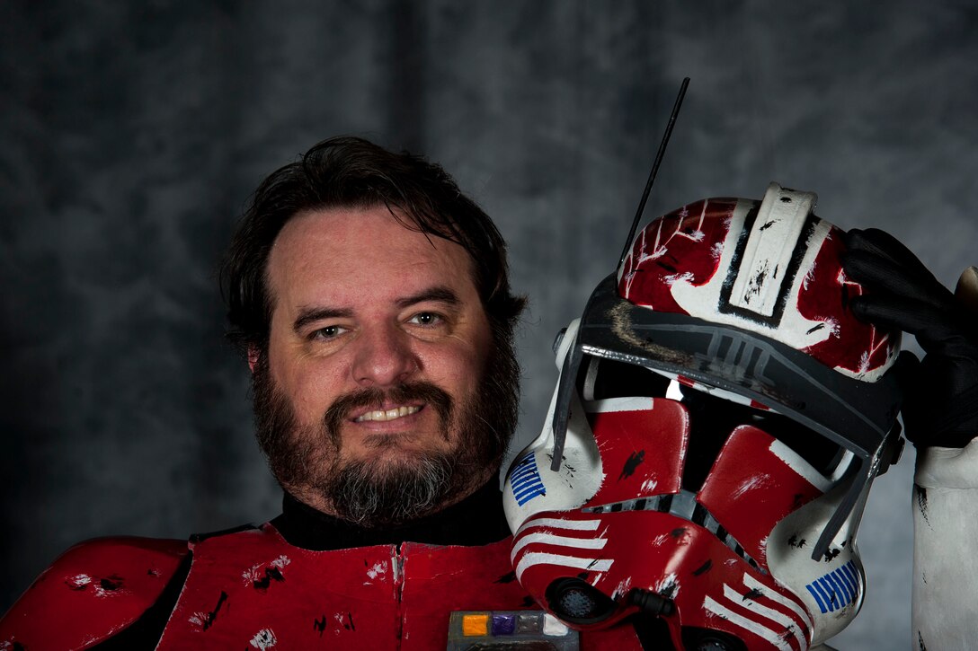 Having been a fan of “Star Wars” for as long as he can remember, David Tischhauser, 823d Base Defense Squadron unit deployment manager, became a member of the 501st Legion in 2006, an all-volunteer organization that operates through contributions to the local community through costumed charity and volunteer work.
“I was four when the first “Star Wars” came out,” Tischhauser said. “I remember getting the toys for Christmas, and that was amazing. Like all kids growing up in the 70s and 80s with “Star Wars”, I wanted to be a storm trooper. I love costumes and I love Star Wars, so getting those two passions together by being in the 501st, the reaction you get from kids and adults, which they get to hang out with one of their favorite characters that they’ve grown up loving.
“We do a lot of charity events, making visits to children’s hospitals,” Tischhauser added. “Those kids are going through a tough time, and you get to see them crack a smile, and you know it’s because of you, that you get to be a light in their life, even in a small way. Growing up poor, we didn’t have a lot of money, that now that I have something to give, I want to give it. Because it’s so rewarding the joy we bring to the fans, to see their eyes light up, who’ll run up to you and say, “I love you ‘Star Wars!’” To me, that makes it all worthwhile.” (U.S. Air Force photo by Senior Airman Erick Requadt)