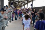 Students at Lackland Independent School District march in the PurpleUp! Parade April 12, 2019, at Joint Base San Antonio-Lackland, Texas.