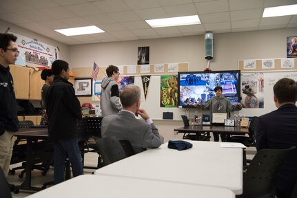 Frank Brogan, Department of Education assistant secretary for elementary and secondary education, visits Lackland Independent School District’s Bots in Blue April 12, 2019, at Joint Base San Antonio-Lackland, Texas.