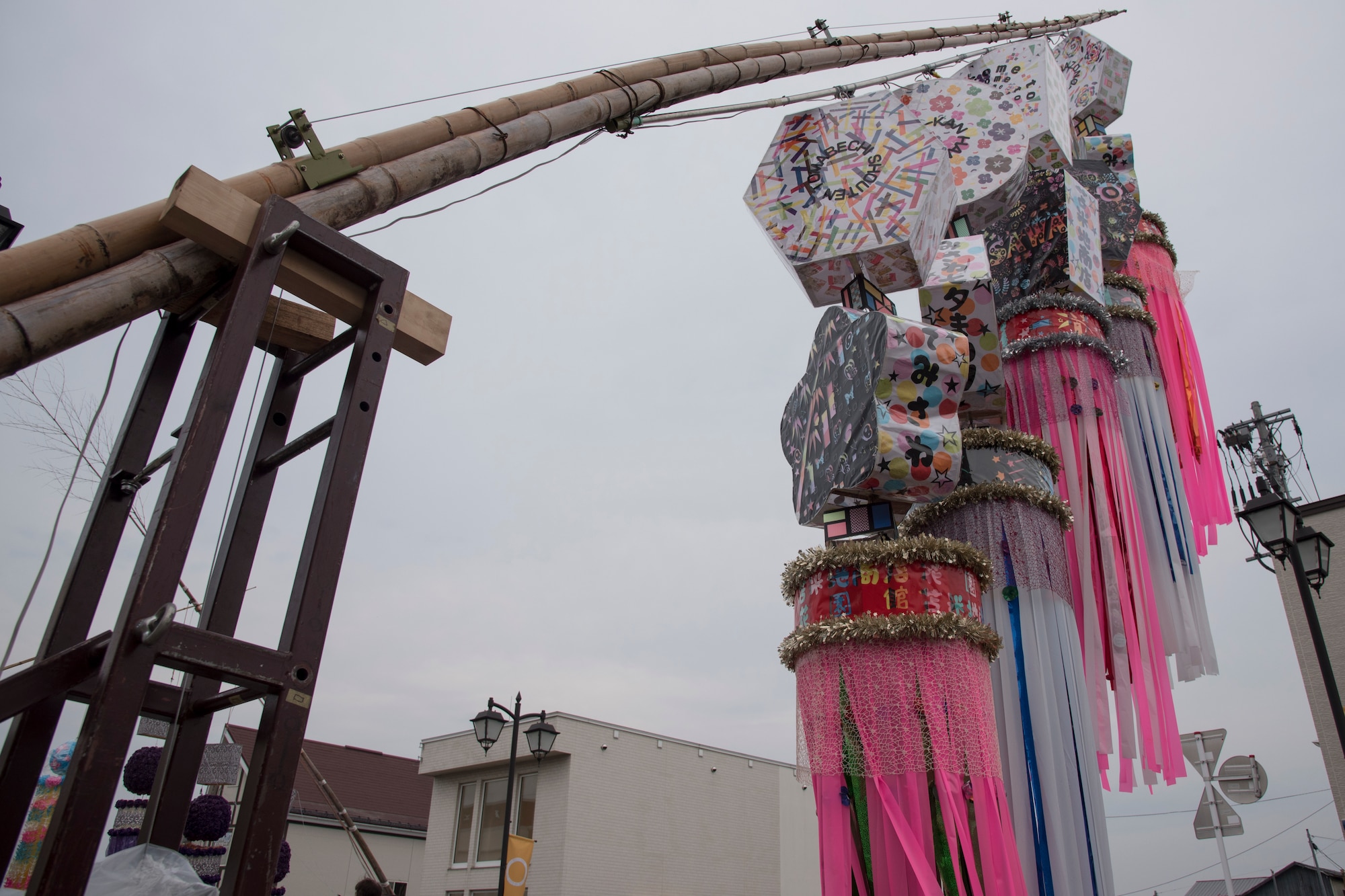 A fukinagashi streamer hangs on a bamboo post during the Tanabata Festival in Misawa City, Japan, July 26, 2019. Japan’s Tanabata “Star Festival” originated from an ancient Chinese legend about two lovers -- Princess Orihime, the Vega star -- who weaved clouds, and Hikoboshi, the Altair star, a cattle herder. (U.S. Air Force photo by Branden Yamada)