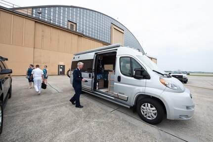 Air Force Gen. Paul J. Selva, vice chairman of the Joint Chiefs of Staff, climbs into his winnebago after a retirement ceremony hosted by Marine Corps Gen. Joe Dunford, chairman of the Joint Chiefs of Staff, at Hanger 3, Joint Base Andrews, Md., July 31, 2019. Gen. Selva retired after over 39 years of service.