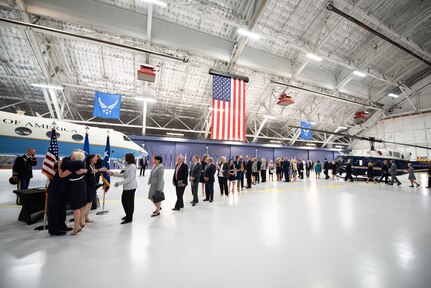 Friends, family, and former co-workers wait to personally congratulate Air Force Gen. Paul J. Selva, vice chairman of the Joint Chiefs of Staff, and his wife Mrs. Ricki after a retirement ceremony hosted by Marine Corps Gen. Joe Dunford, chairman of the Joint Chiefs of Staff, at Hanger 3, Joint Base Andrews, Md., July 31, 2019. Gen. Selva retired after over 39 years of service.